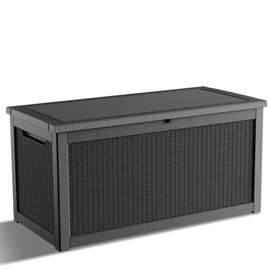 KFY 320 Gallon Waterproof Outdoor Storage Box, UV Resistant Resin Deck Box with Hydraulic Rod for Reinforced Stability, Perfect for Patio, Garden, and Pool（Black，320 Gallon）
