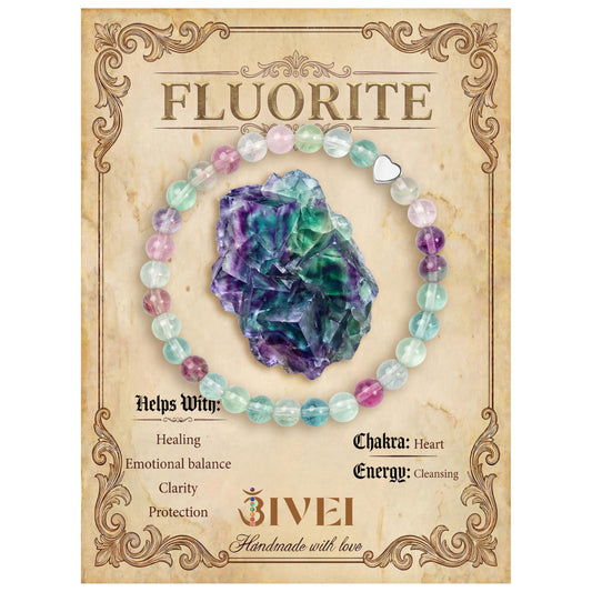 Bivei 6mm Fluorite Crystal Stretch Bracelets for Women, Handmade Natural Stone Beaded Bracelet, Yoga Protection Jewelry Gift