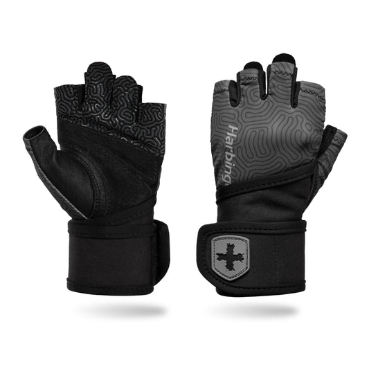 Harbinger Pro Wristwrap Gloves 3.0 - Enhanced Grip, Superior Wrist Support, Breathable 4-Way Stretch Lycra, Durable Leather Palm, Half-Finger Design for Weightlifting, Fitness Training, Large, Women's