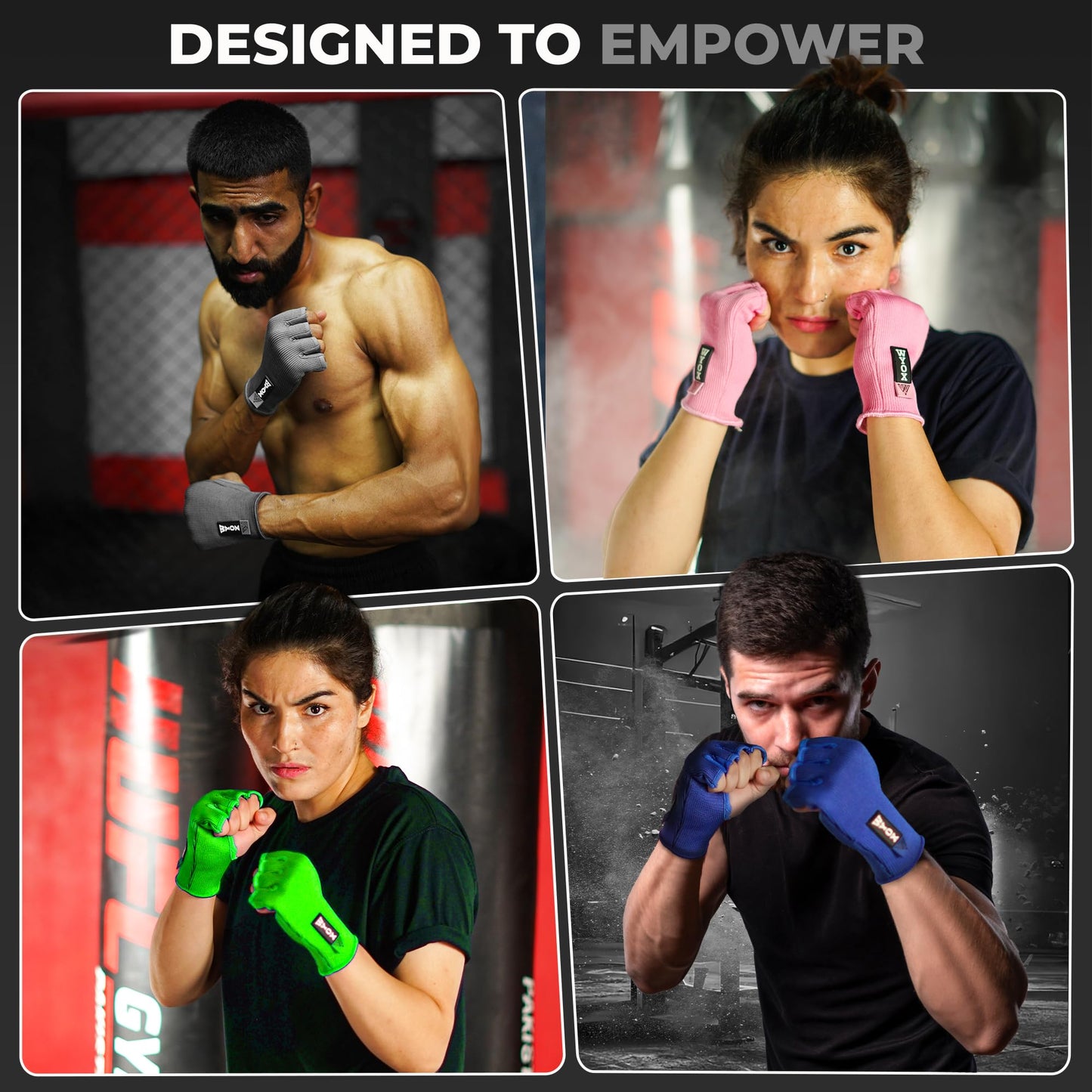 WYOX Inner Glove Hand Wraps for Boxing & Kickboxing — Elasticated Wrist Support, Knuckle Protection for Muay Thai, MMA, Heavy Bag Training (Men & Women)