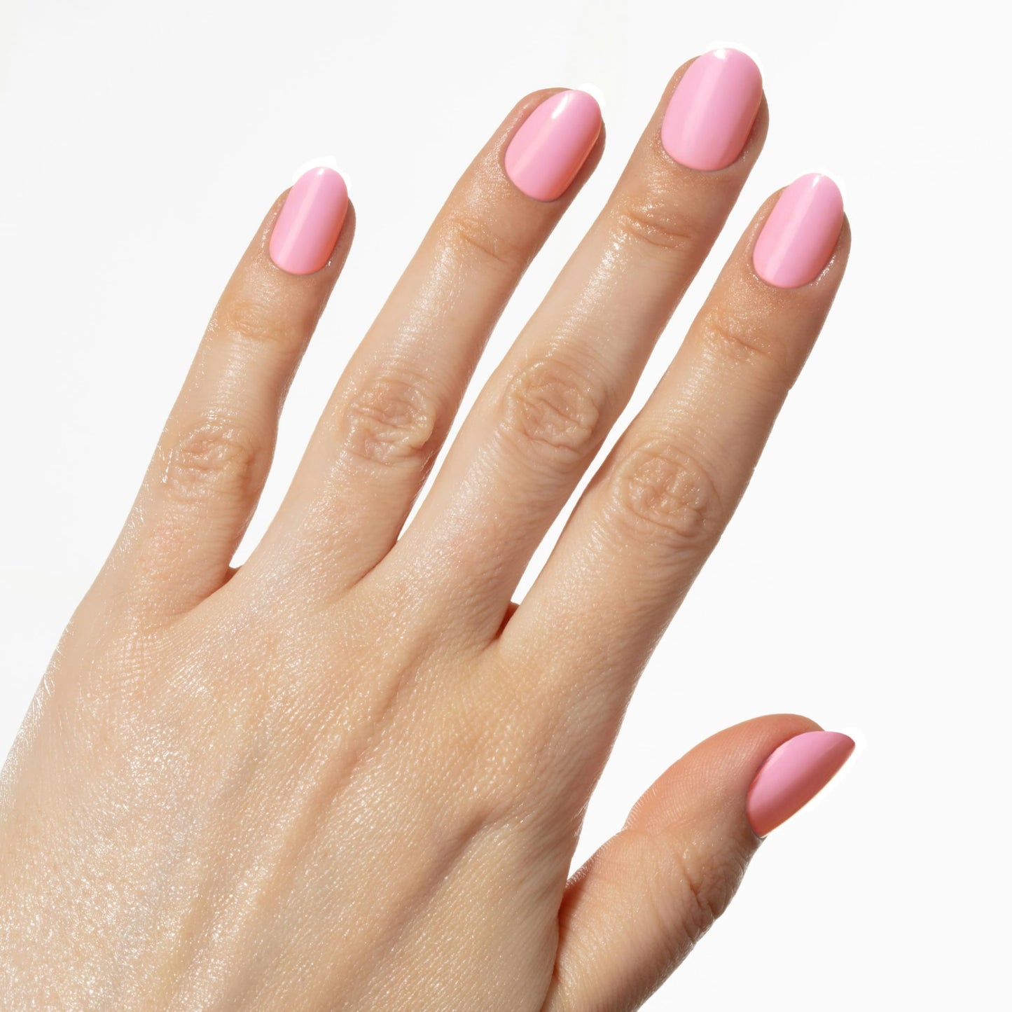 Short Pink Press On Nails | Hard Candy False Nails with Real Solid Pink Nail Polish | Includes - Reusable Short Round Nails, Strong Nail Glue and Travel Case