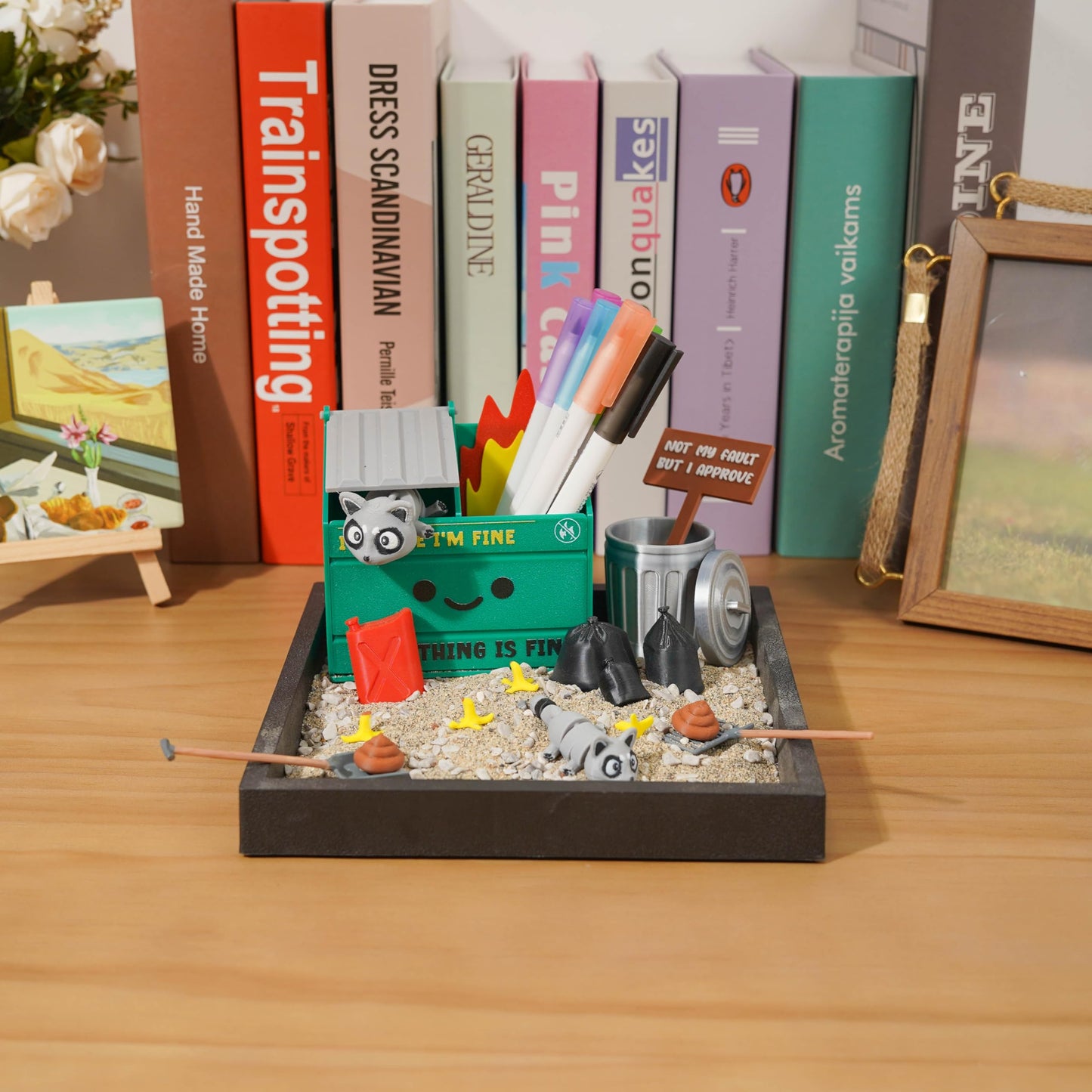Tian Zhun Dumpster Fire Zen Garden for Desk Mini Zen Garden Gag Gifts Funny Sand Tray Therapy Kit White Elephant Gifts Sand Included