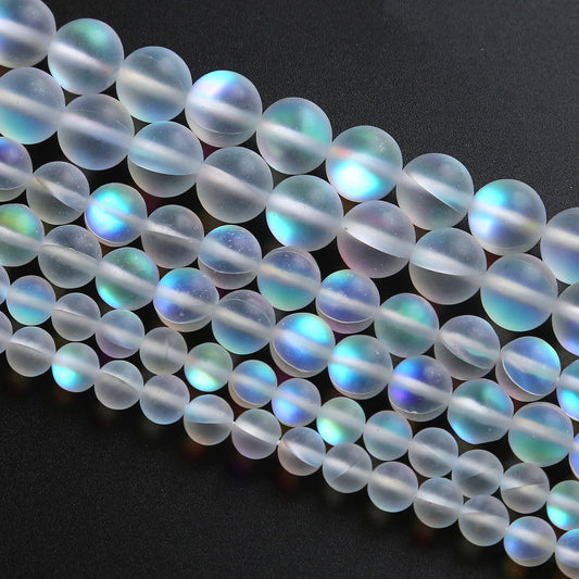 8MM 45PCS Natural Mystic Aura Quartz Beads Frosted Matte White Rainbow Round Loose Beads Jewelry Making DIY Bracelet