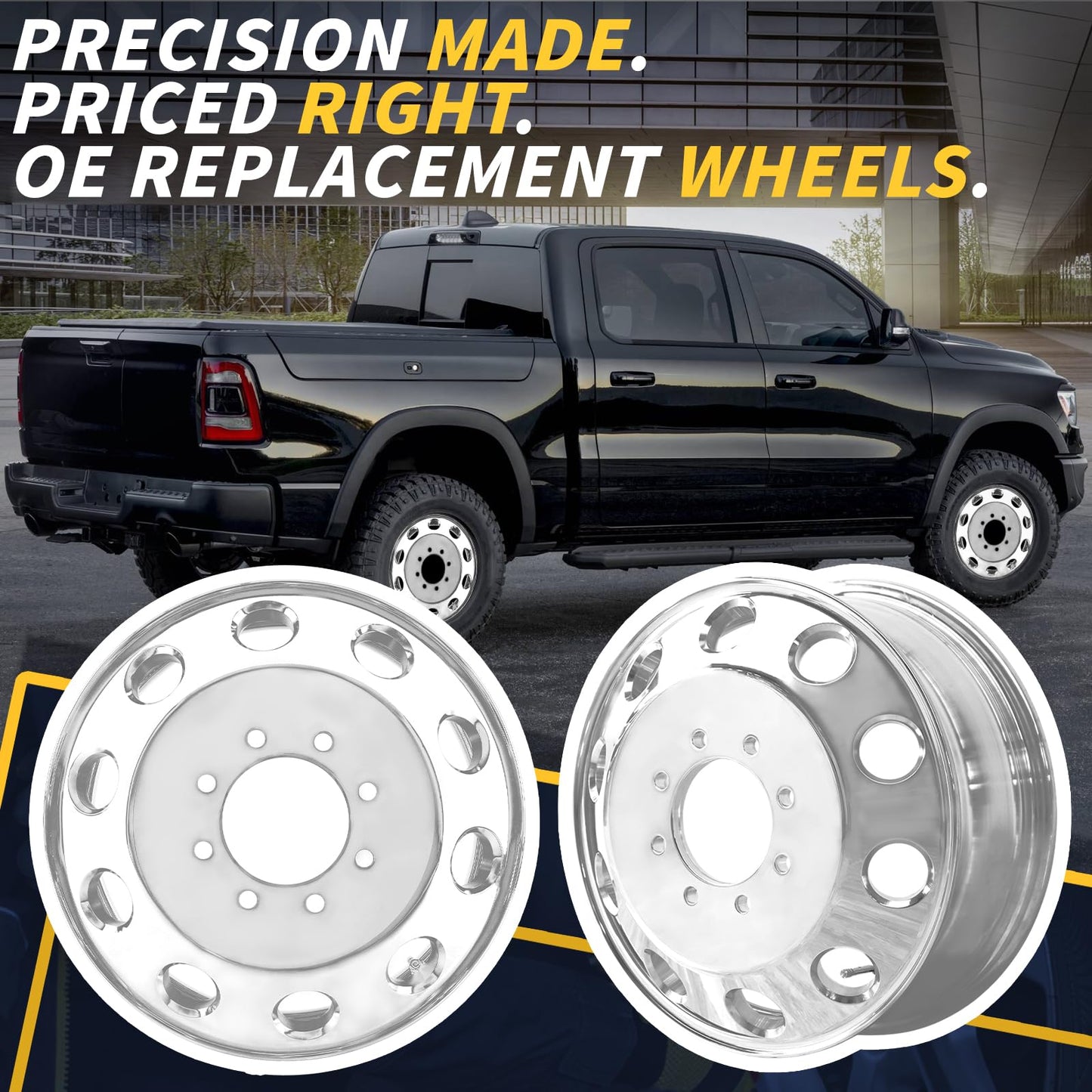 LUNEGUE New 17x6 Inch Aluminum Wheel Rims Fits for Dodge Ram 3500 Dually 2011 2012 2013 2014 2015 2016 2017 2018, Pick Up Dual Wheel Front Polished Rim
