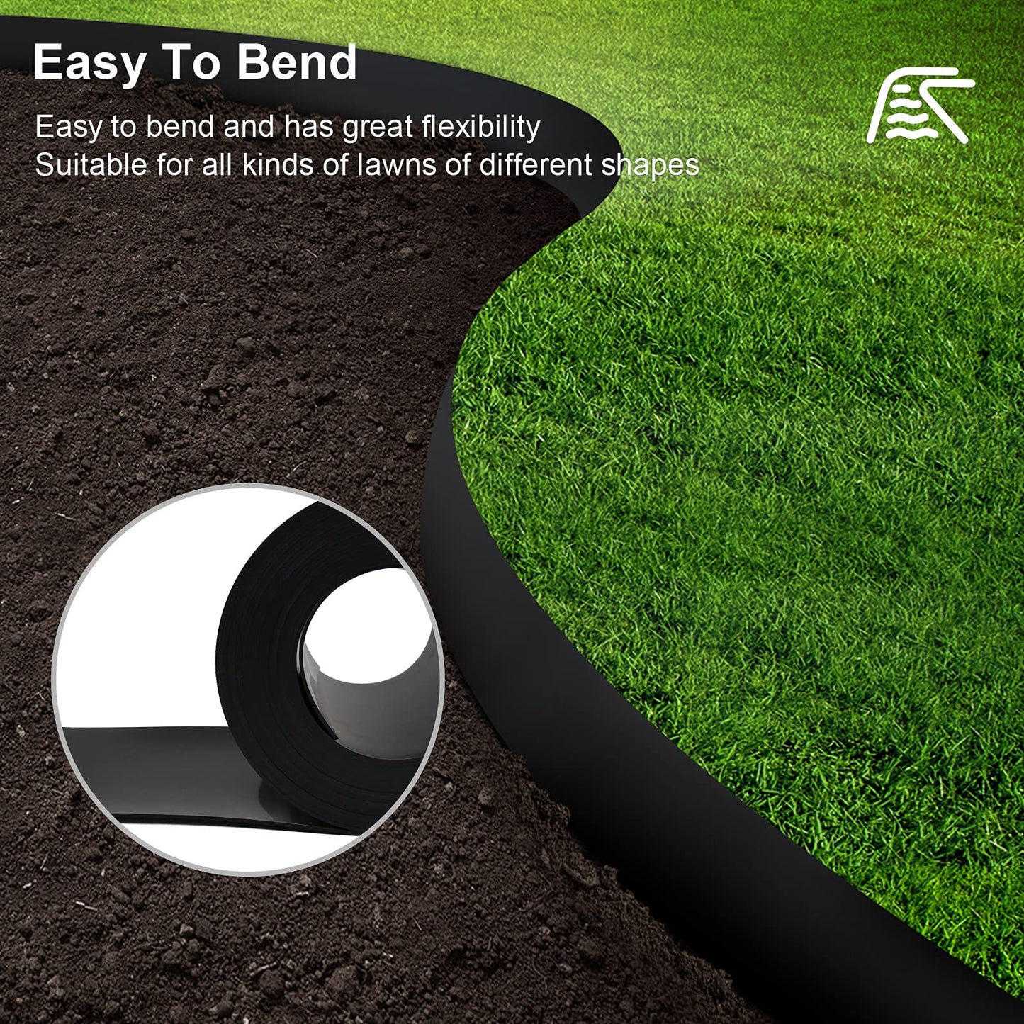 12 Gauge 60 Feet Grass Weed Barrier Landscape Edging 10 inch Depth Flexible Border Roll Lawn Landscape Garden Edging for Backyard Driveway Path Sidewalk