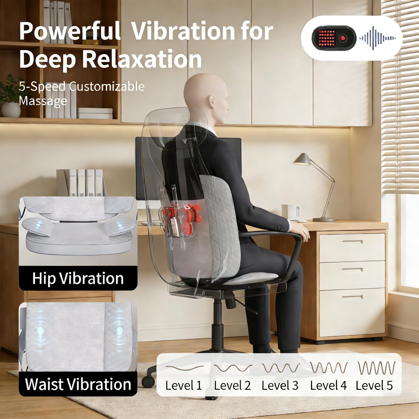 Ethereal Wellness Shiatsu Neck and Back Massager with Heat,35cm Rolling Massage Chair Pad,4D Kneading Cushion with Vibration for Pain Relief,Comfortable Back Massage for Chair,Office Home
