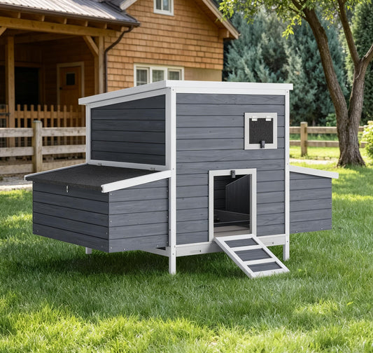 GarveeTech Wooden Chicken Coop with Nesting Boxes & Lockable Doors, Outdoor Chicken House, Weatherproof Roof Pet Cage for Guinea Pig, Rabbit, Duck - 62.2x38.6x38.6 in