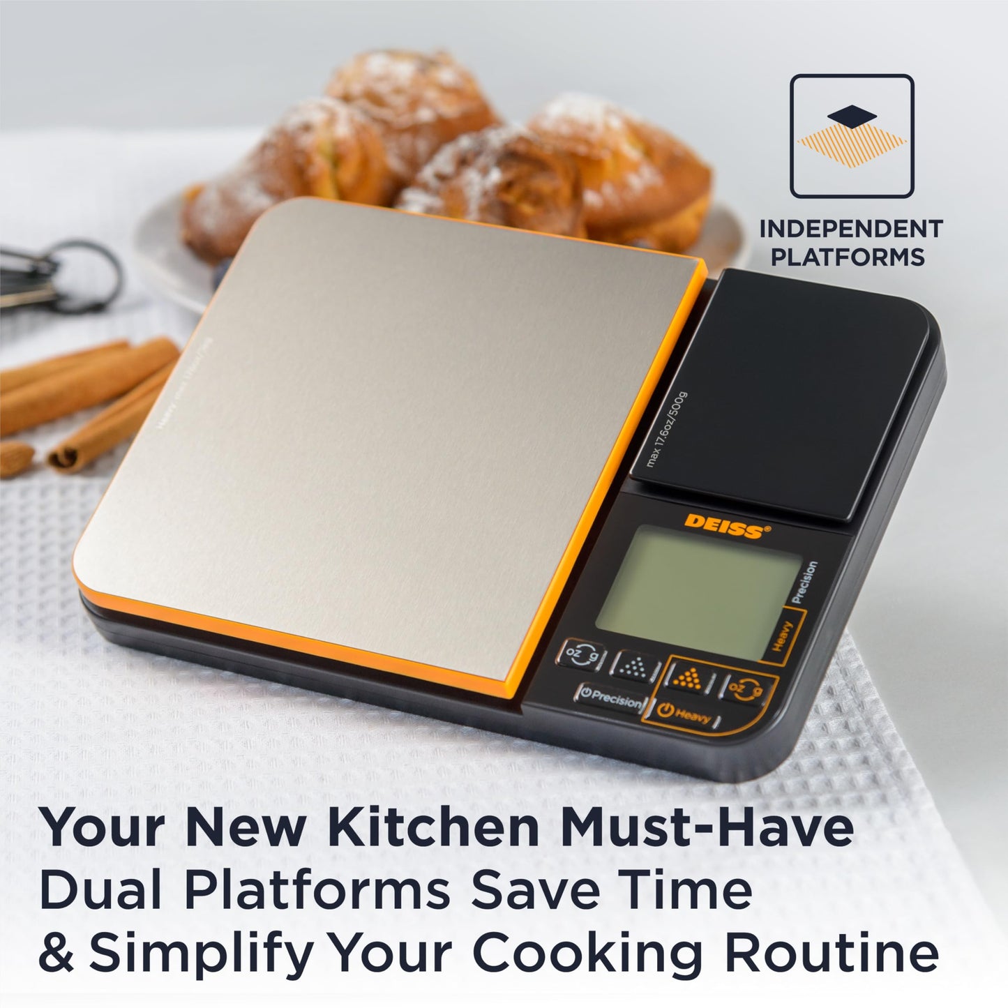 Deiss PRO Dual Platform Digital Kitchen and Food Scale - 11lb Capacity & 17.6oz Capacity Precision Kitchen Scale, Digital Scale for Baking, Cooking, Meal Prep, Food Scales Grams and Ounces
