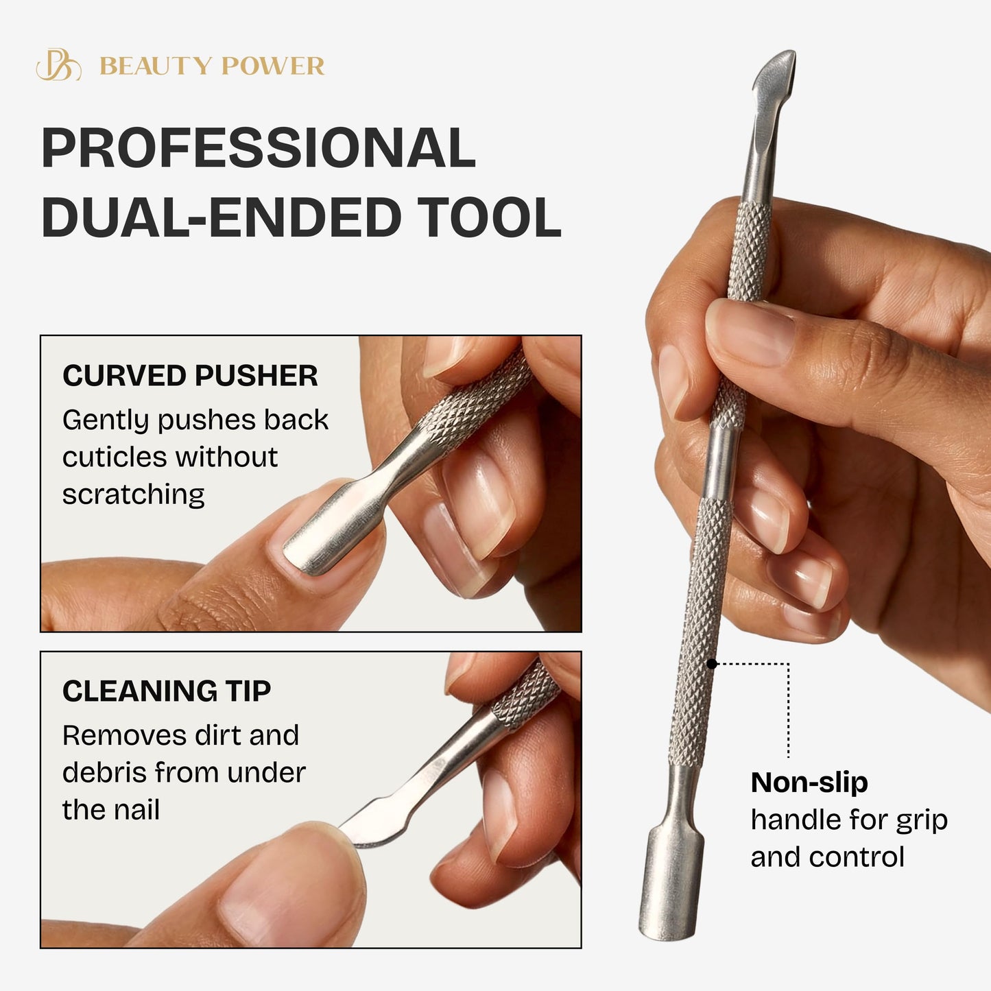 Beauty Power Manicure Pedicure Set 7-in-1 Stainless Steel, Ultra Sharp, Slanted Nail Clipper, Fingernail Clipper, Cuticle Nipper, Glass Nail File, Eyebrow Tweezers, Scissors, Case - Gift Idea - Gray