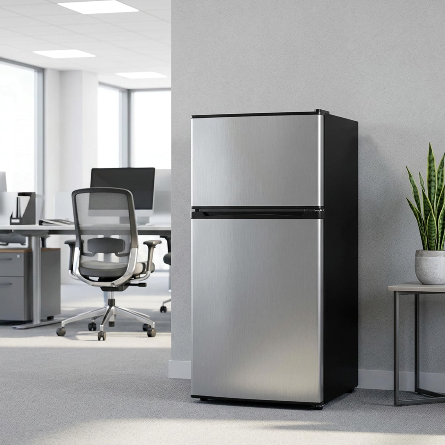 3.2 Cu.Ft Mini Fridge with Freezer, 2 Door Small Refrigerator with Adjustable Thermostat Energy-efficient Low Noise, Compact Fridge for Bedroom, Office, Dorm, Silver