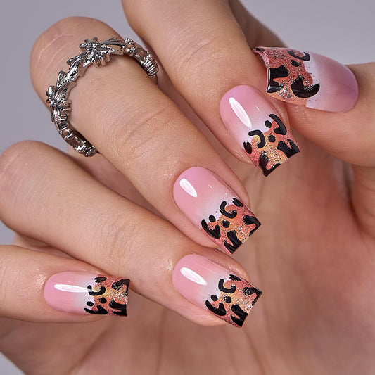 CurvLife Soft Gel Press on Nails Square Fake Nails with Design Full Cover False Nails for Women Reusable Nail Kit with Nail Glue Adhesive Tabs Nail File (leopard print, Long)