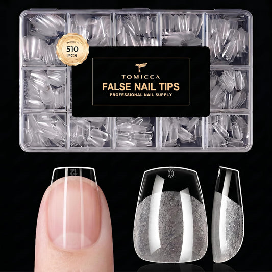 TOMICCA Extra Short Coffin Nail Tips 510PCS, 15 Sizes Ultra Matte Nail Tips for Acrylic Fake Nails, Short Coffin Nails for DIY Salon, Clear Gel Nail Extension Tips for Beginners & Nail Techs