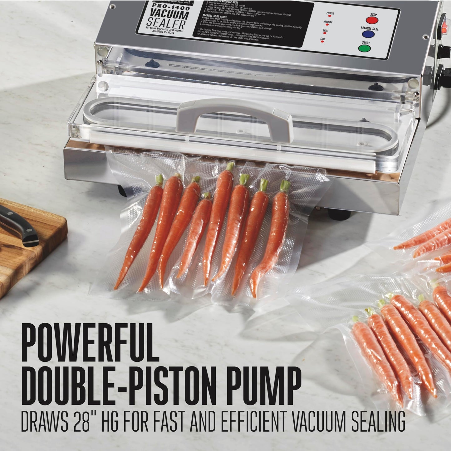 Weston Brands Vacuum Sealer Machine for Food Preservation & Sous Vide, Extra-Wide 5mm Bar for Sealing Bags up to 11" Wide, 720 Watts, Commercial Grade Pro 1400, Stainless Steel (65-0301-W)