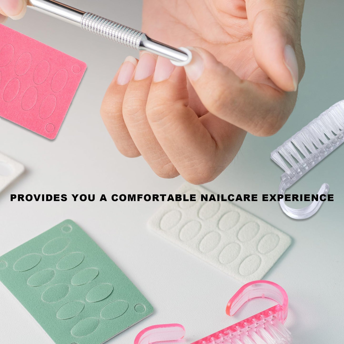 HaimiLiya Pre-treatment Horseshoe Cuticle Pusher and 100/150/180/240 Grit Sandpaper Sheets Nail Brush Set, Nail Care Nail Prep for Manicure Pedicure Nail Art