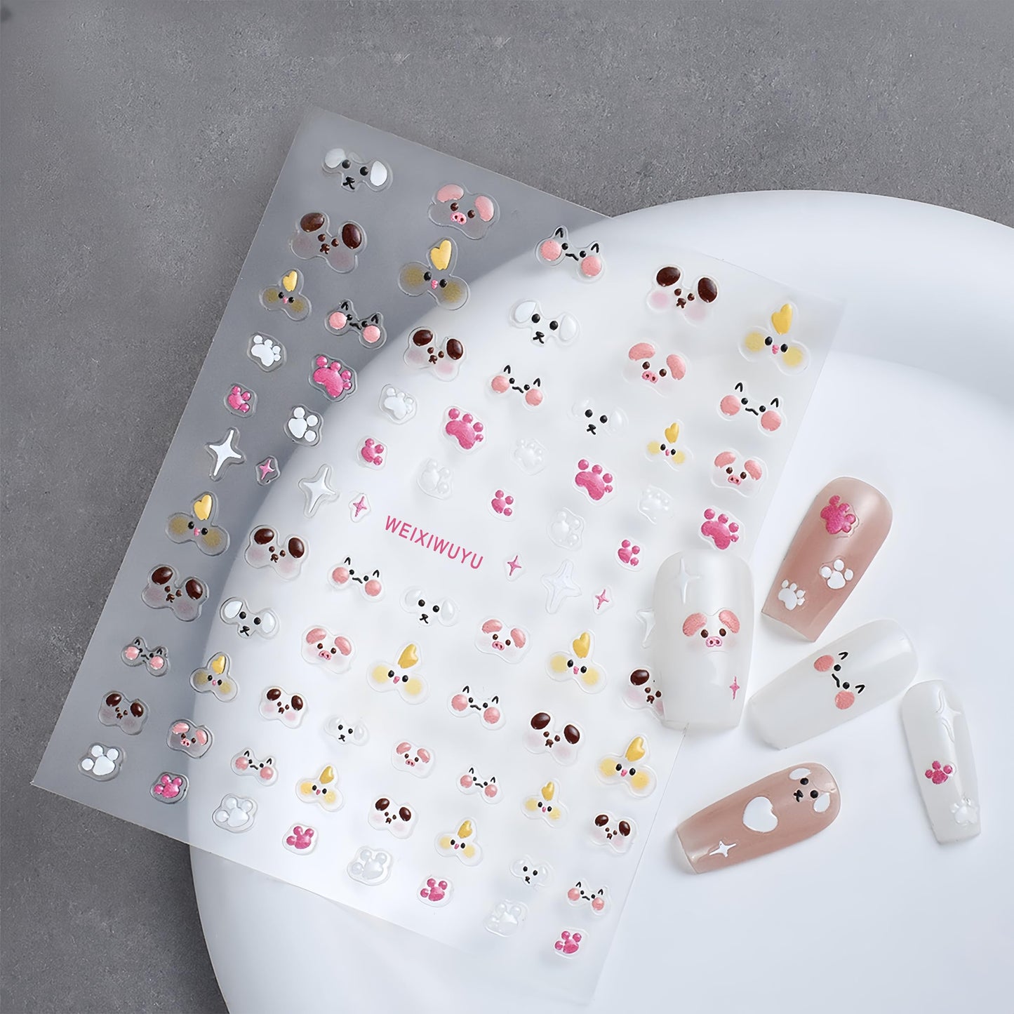 3 Sheets Cute Animal Nail Art Stickers Exquisite Cartoon Animal 5D Self- Adhesive Embossed Nail Decals Cute Puppy Cat Chick Nail Art Designs for Women and Girls Kids DIY Manicure Decorations