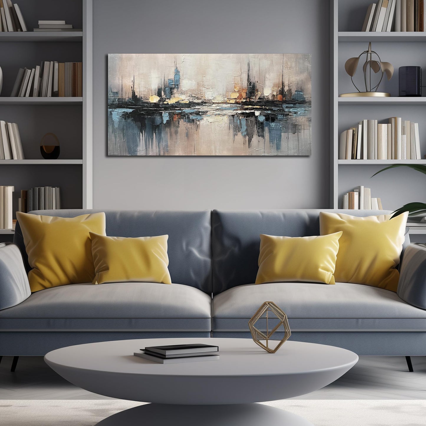 TYTAUPT Abstract Canvas Wall Art for Bedrooom Blue and Gray Wall Decor for Living Room City Wall Art for Office 20 x 40 Inches