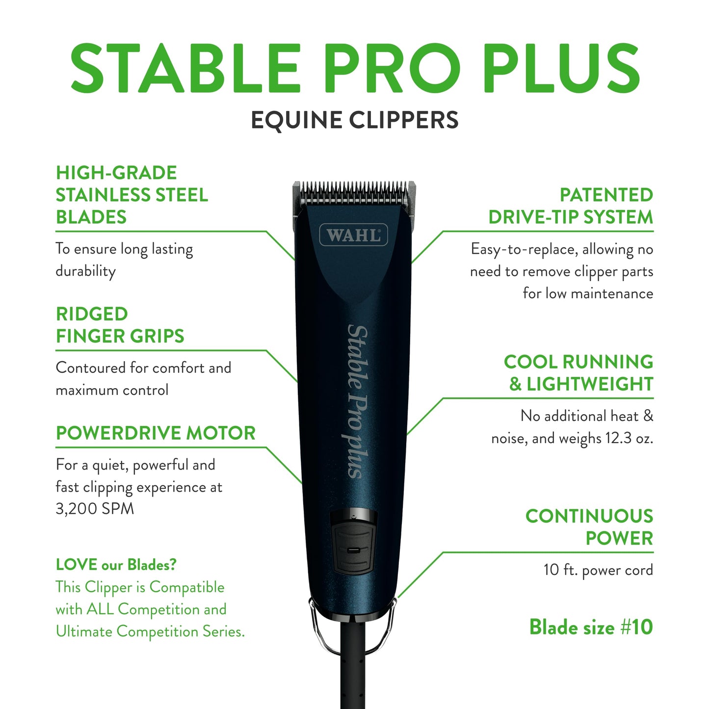 Wahl Professional Animal Stable Pro Plus Horse Clipper Kit (#9774) - Premium Horse Clippers - Horse Grooming Supplies - Lightweight, Quiet, Cool Clippers - 3,200 SPM - 1 Speed