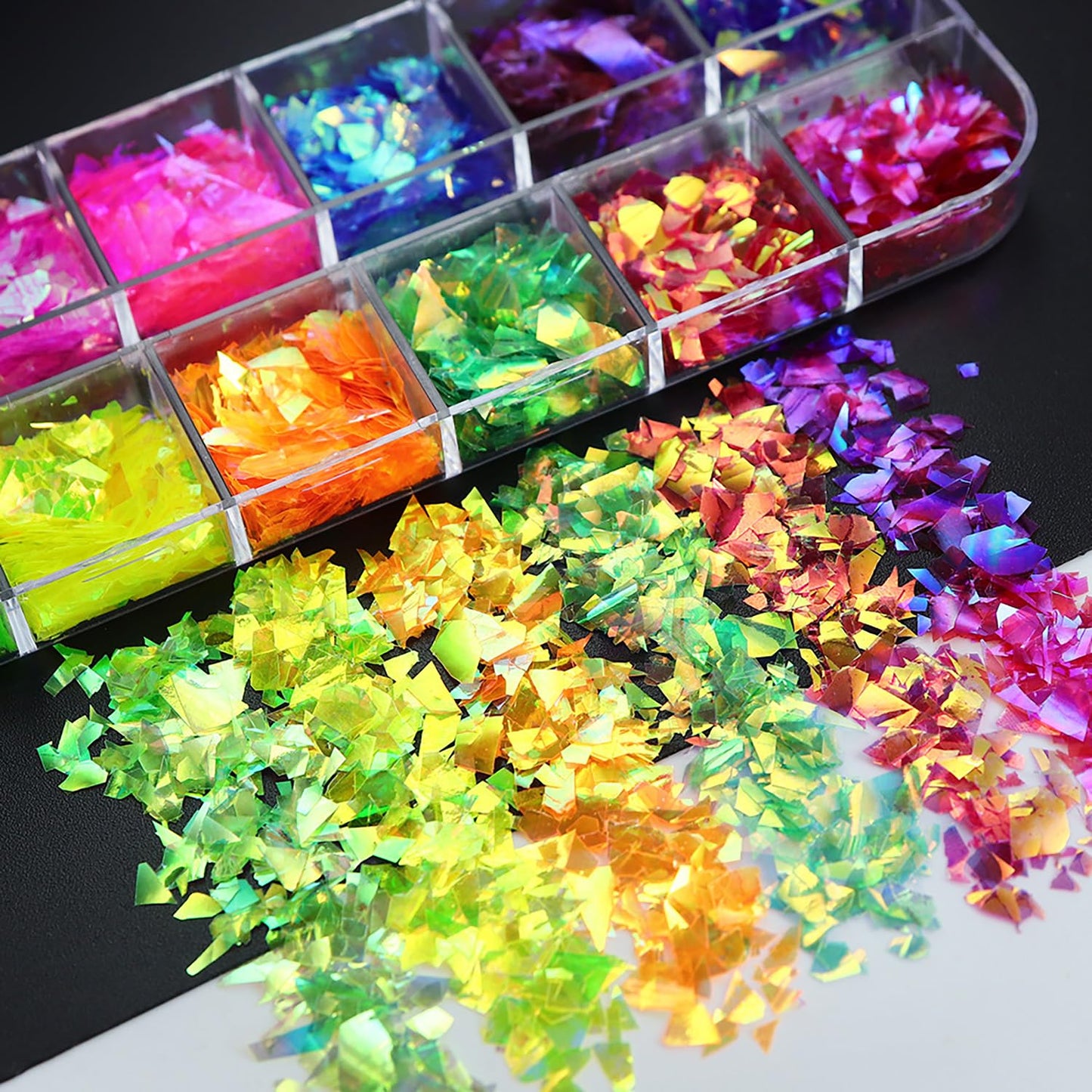 Vezocim Iridescent Glitter Nail Art Sequins, Holographic Transparent Irregular Ultra Thin Nail Art Glitter Flakes Designs, Mermaid Nail Glitter Acrylic Supplies Decorations for Women Manicure Art