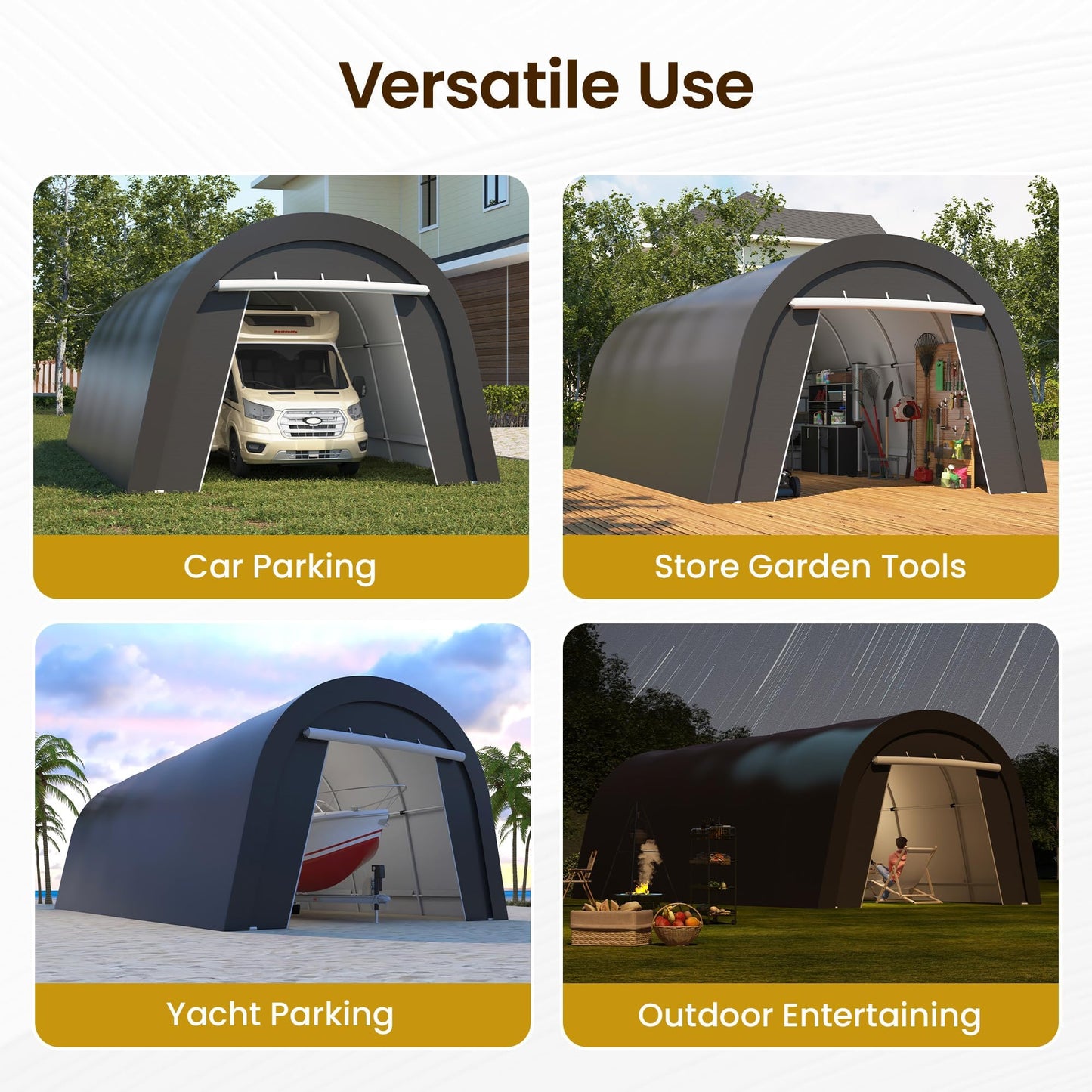 Wisteria Lane Heavy Duty Carport with 4 Cloth Bags, All-Weather Portable Garage with 2 Roll-up Doors, Car Canopy Storage Shelter Shed for Boat, Truck, or Garden Tools, 12' x 25'