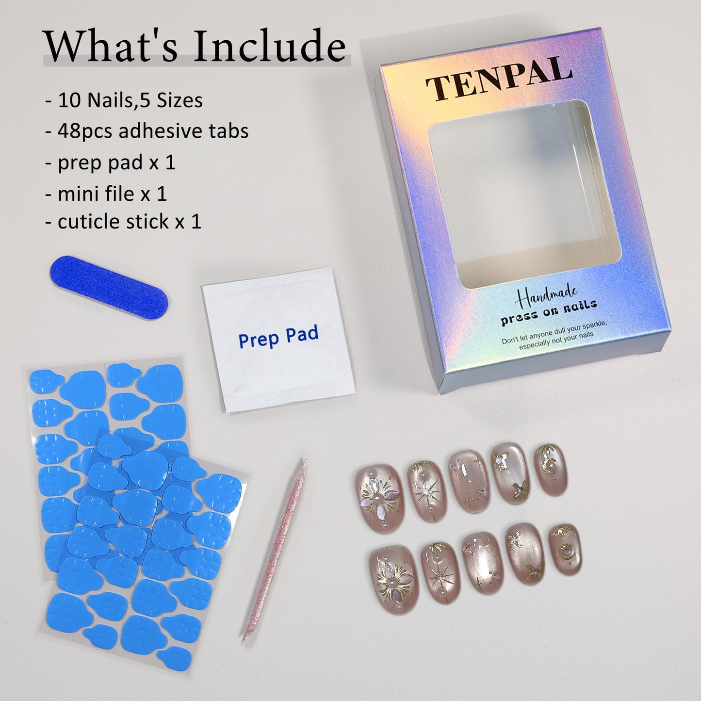TENPAL Handmade Press on Nails Short Oval - Pink Cat Eye Glitter Sheer Nude Hand Painted Floral False Nails for Women - Glossy Acrylic Stick on Nails with Designs(M)
