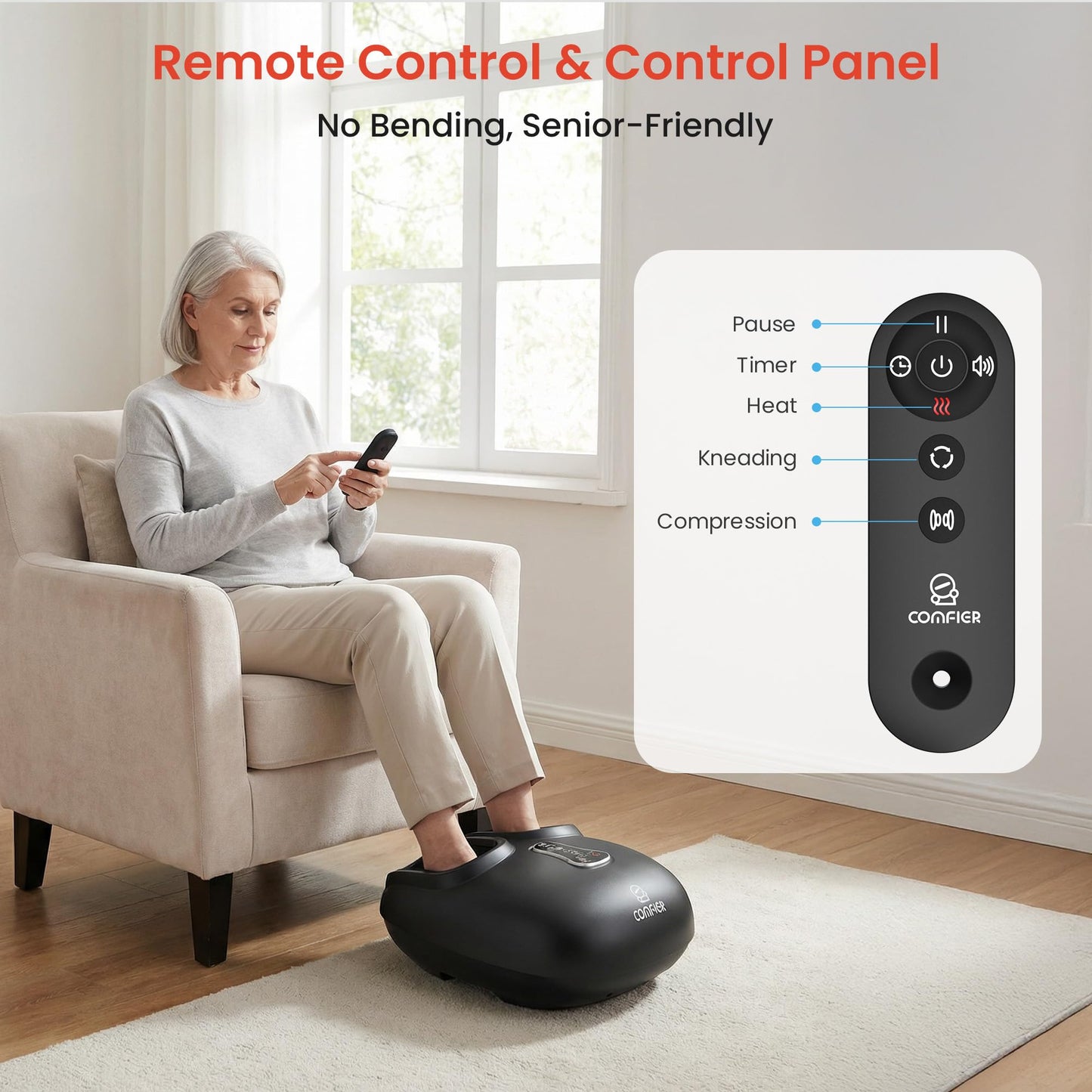 COMFIER Shiatsu Foot Massager with Heat, Kneading Rolling,Vibration, Compression,Remote Control,Foot Massage for Neuropathy,Plantar Fasciitis,Size 13“