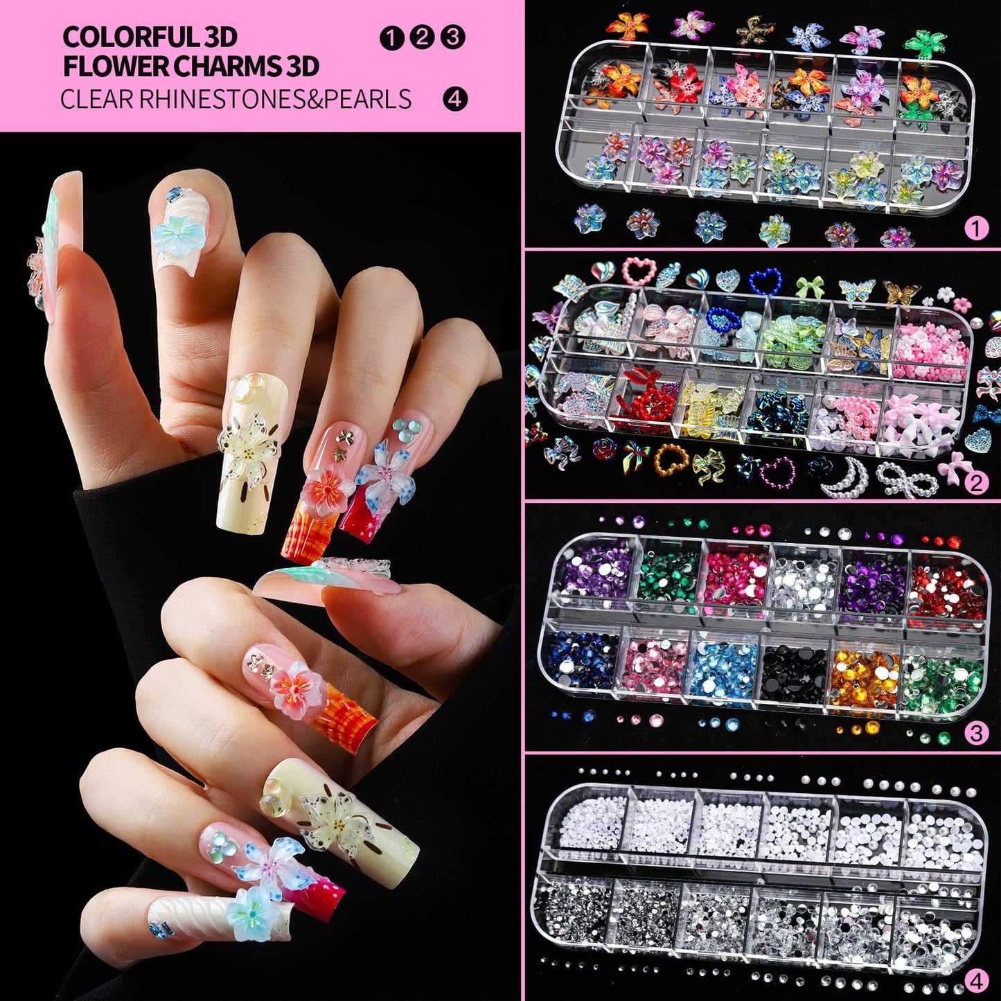 FANDAMEI Nail Art Kit, 54 Pcs Nail Tool Set with 6-Color Nail Polish, 20 PCS Nail Art Brushes, 2 Box False Nail Tips, 6 Jar Chrome Nail Powder, 4 Box Nail Charms, 10 Sheet Nail Stickers for Beginners