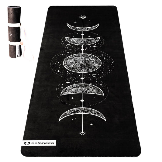 Yoga Mat With Strap 5mm Non Slip Suede & TPE - Moon Black Eco-Friendly Fitness & Exercise Mat for Home Gym, Pilates, Hot Yoga, and Meditation - Lightweight Durable 72 x 24 inch Workout Mat for Women, Men