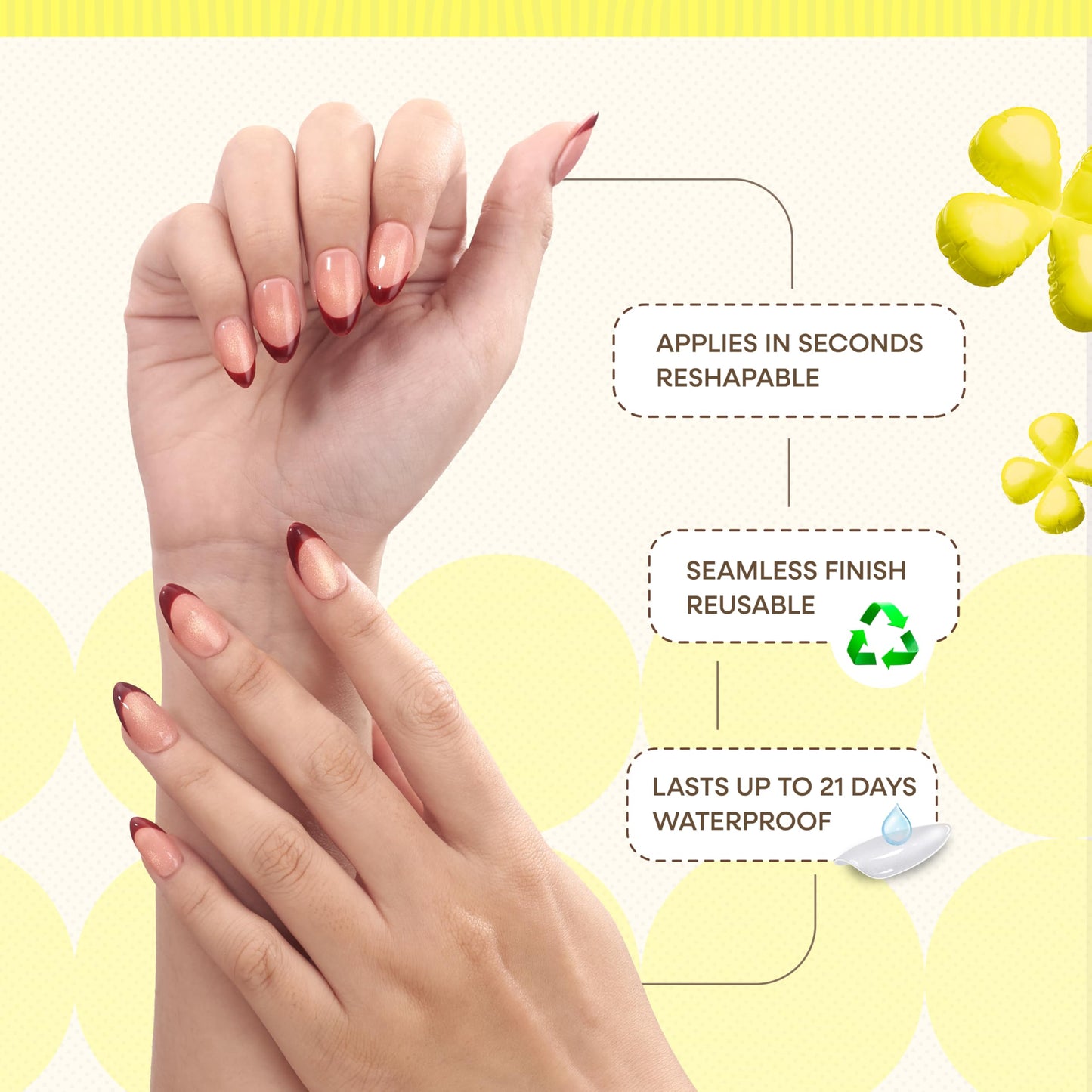 Nailique Press On Nails Short Almond – Handmade Red French Tip Cat Eye Soft Gel with Yellow Shimmer, 26pcs Reusable Nail Tips with Lamp-Curable Glue, Salon Quality Wedding Party Manicure