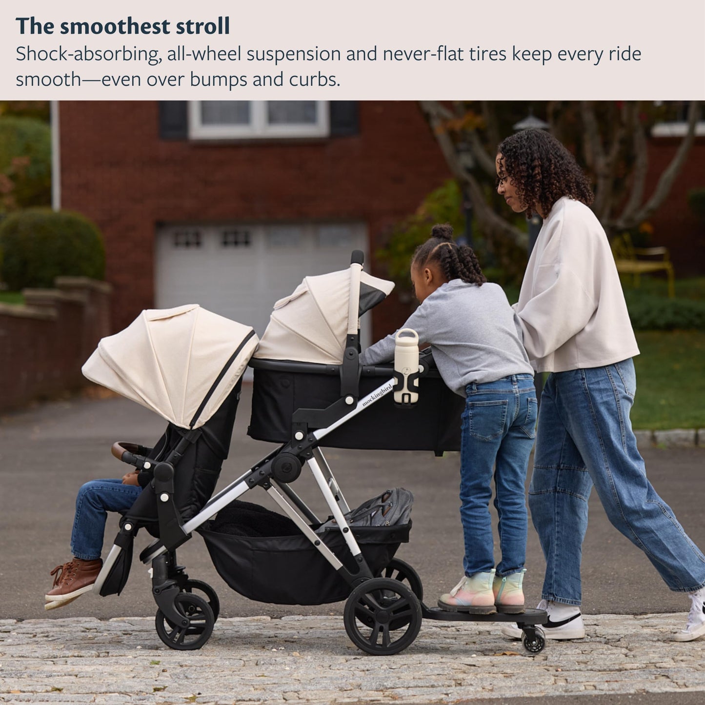 Mockingbird Single-to-Double Stroller 3.0 - Convertible Full Size Baby Stroller for 1, 2, or 3 Kids with 44 Possible configurations, Travel System Compatible - Stone Blue