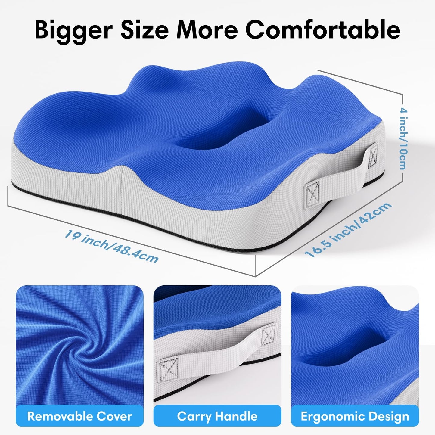 ModReve Memory Foam Seat Cushion for Office Chairs, Car Seat, Wheelchair, Desk Chair Pad - Extra Large Ergonomic Sciatica Coccyx & Tailbone Pain Relief Back Support Pillow for Long Sitting & Driving