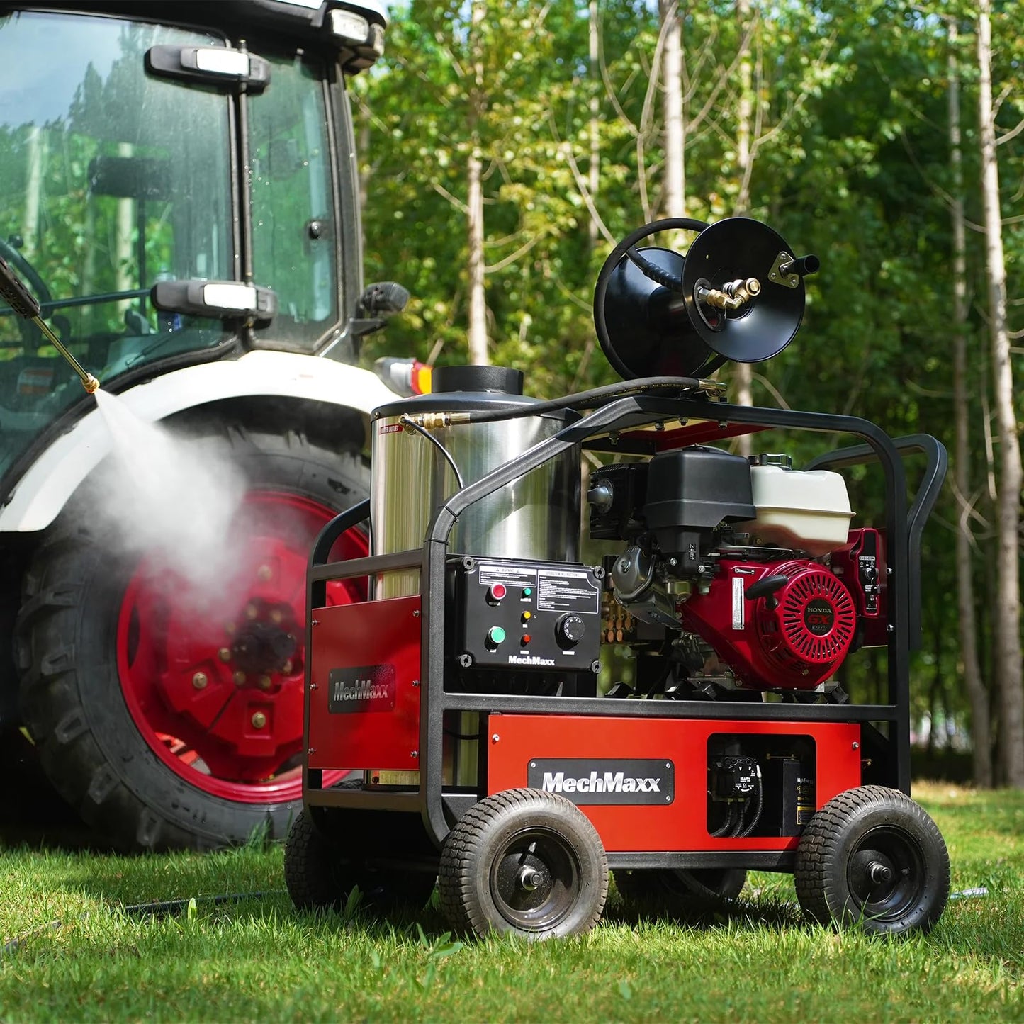 MechMaxx Honda GX390 389CC 11.7HP E-Start Engine 4000 PSI 4 GPM Hot Water Pressure Washer with Hose Reel, HPW40H