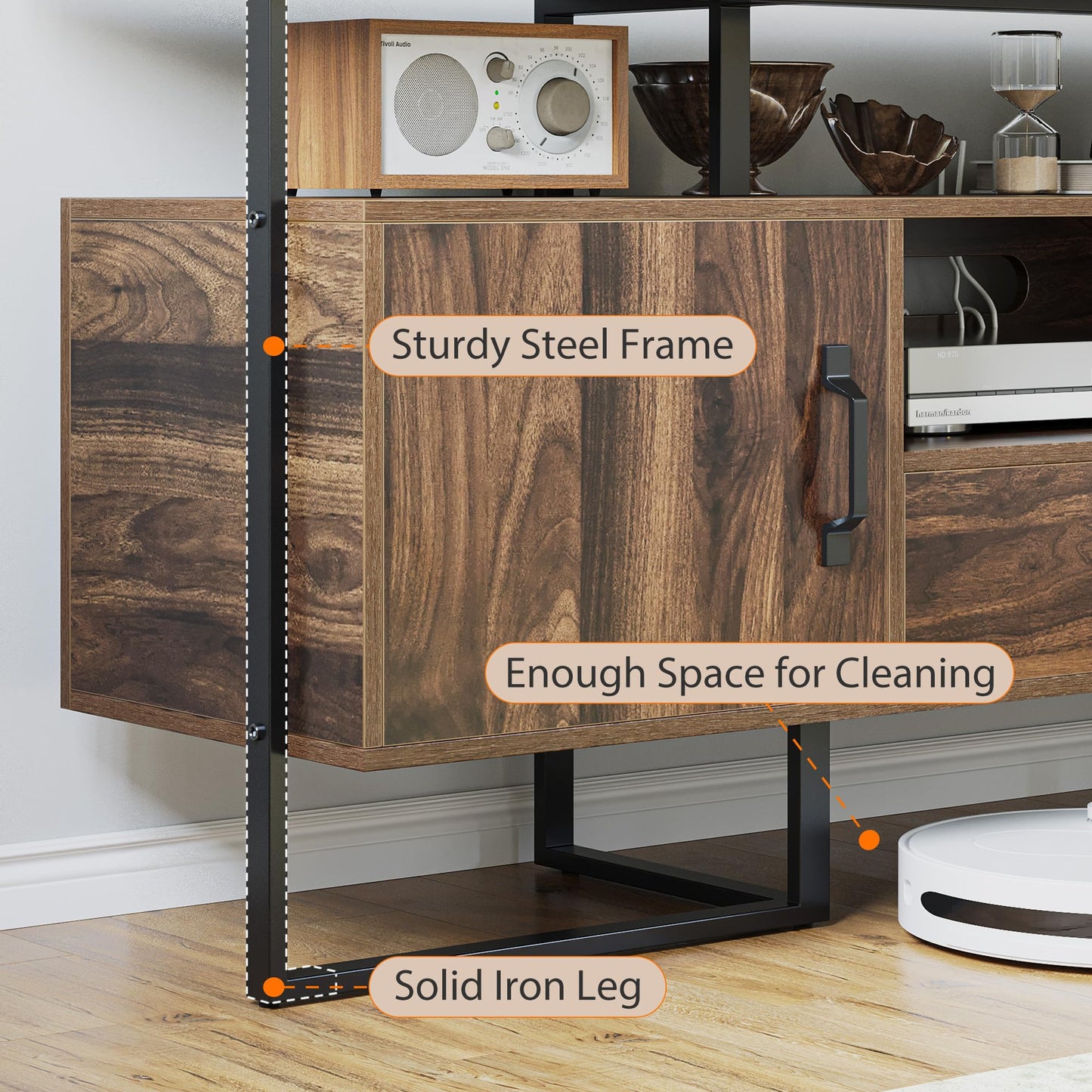 IDEALHOUSE 70 inch TV Stand for TVs up to 75", Industrial Entertainment Center with Storage Drawer and Open Shelves, TV Console Media Cabinet for Living Room, Bedroom, Rustic Brown