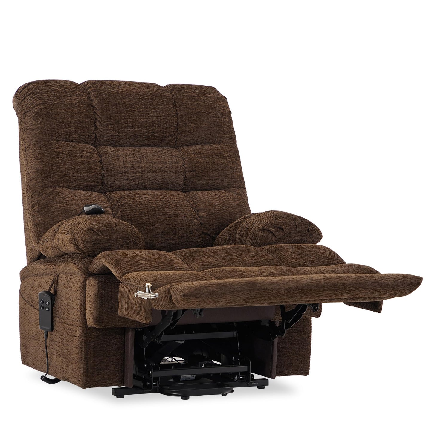 DYNOX Big & Tall Power Lift Recliner Chair for Elderly, Oversized Lay Flat Chair with Extended Footrest, Heat & Massage 400 LBS (9205L,Chenille,Brown)