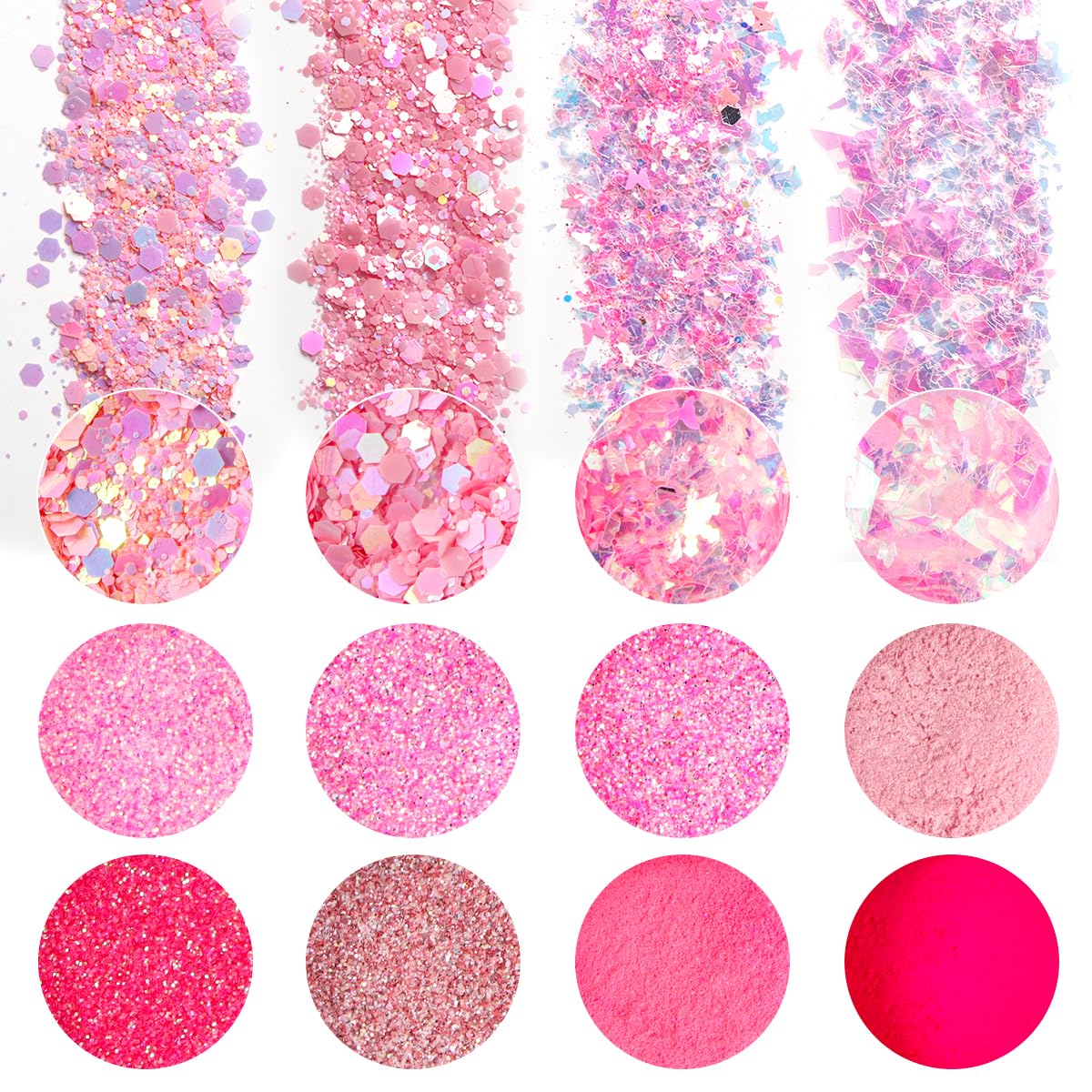 Pink Nail Glitter Powder, 12pcs Nail Art Sequins Dust Set, Holographic Paillette Sparkle Flakes for Acrylic Tips Manicure Decorations