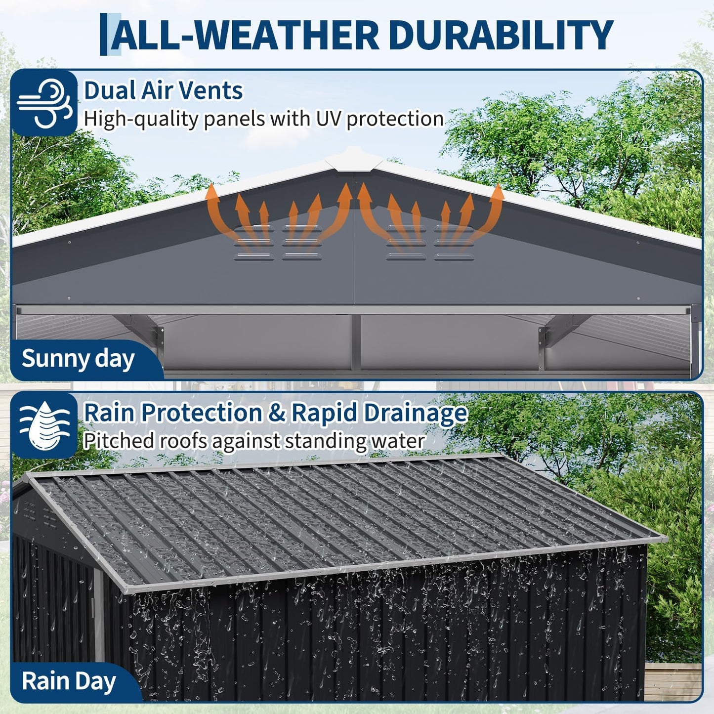 8x8 FT Metal Storage Shed, Outdoor Garden Tool Shed with Lockable Door and Air Vents, Steel Utility Storage for Backyard, Yard, Patio, Bike, Lawn Mower, Equipment