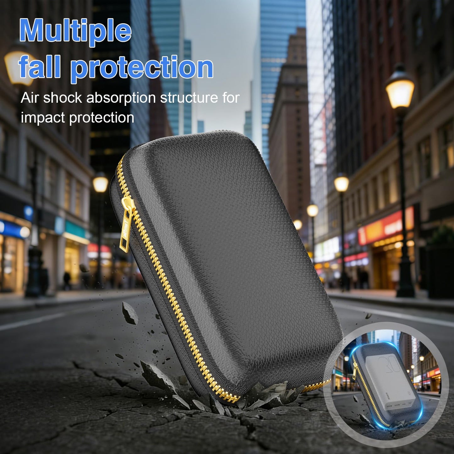 Electronics Travel Organizer with Fireproof Zipper, Hard Case Explosion-Proof Cables Carry Box Compatible with Hard Drive, Fireproof Portable Safe Storage for Power Bank, Phone, Charger, Cord, Black