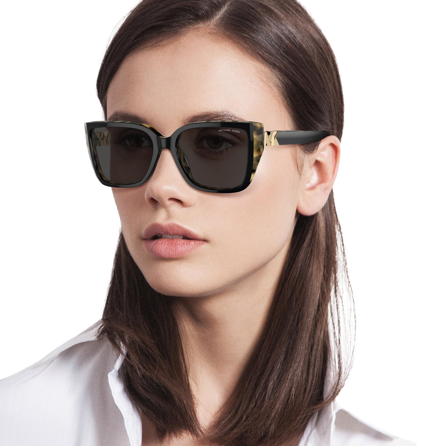 Michael Kors MK2199 Acadia Sunglasses, Bi-Layer Black/Amber Tortoise/Dark Grey Solid, 55 mm