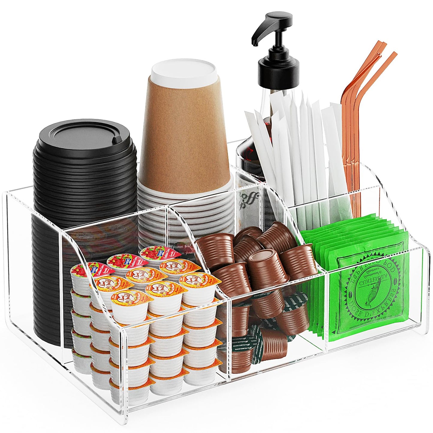 Upitry Acrylic Coffee Bar Organizer Station - Multiple Compartments - Kitchen Bar Tools Storage Rack - Beverage Station Organizer for Coffee Creamer Syrup