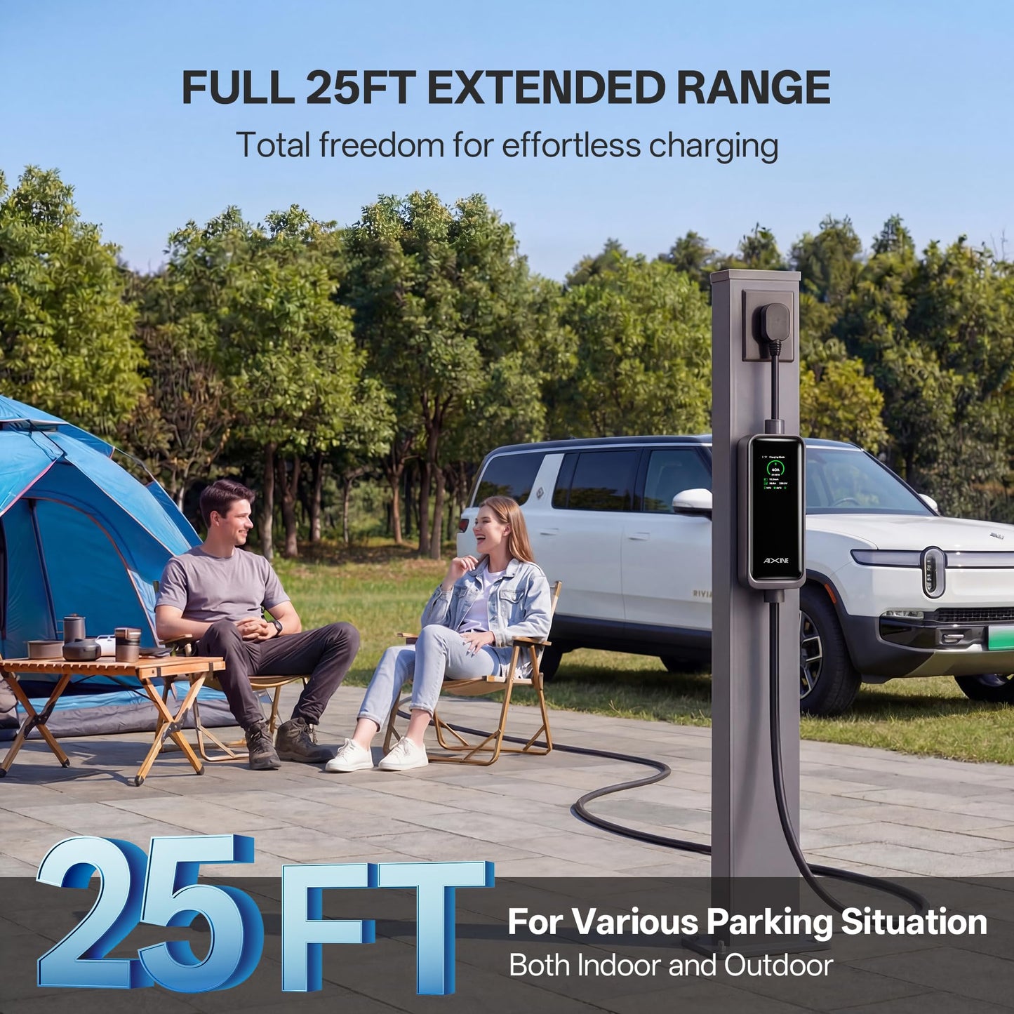 AIXINE Level 2 EV Charger,Tesla EV Charger NACS 40A with 25FT Extension Cord Cable,Enhanced WiFi Smart App,240V NEMA 14-50 Plug Compatible with All Tesla Models X/Y/3/S,UL,ETL,FCC Certified