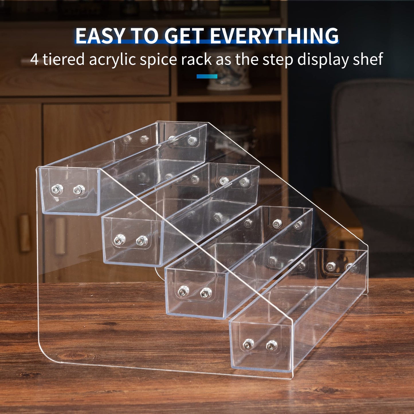 Kihor Acrylic Spice Rack, Tiered Spice Rack Shelf Seasoning Organizer for Countertop, Cabinet, Pantry, Kitchen Storage - 4 Tier
