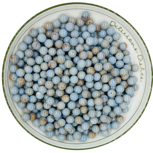 WHNKFB 8mm 50PCS Natural Blue Angelite Round Beads, Celestial Blue Loose Gemstone Beads for Jewelry Making Craft - 6mm 8mm 10mm Options with Free Elastic Cord