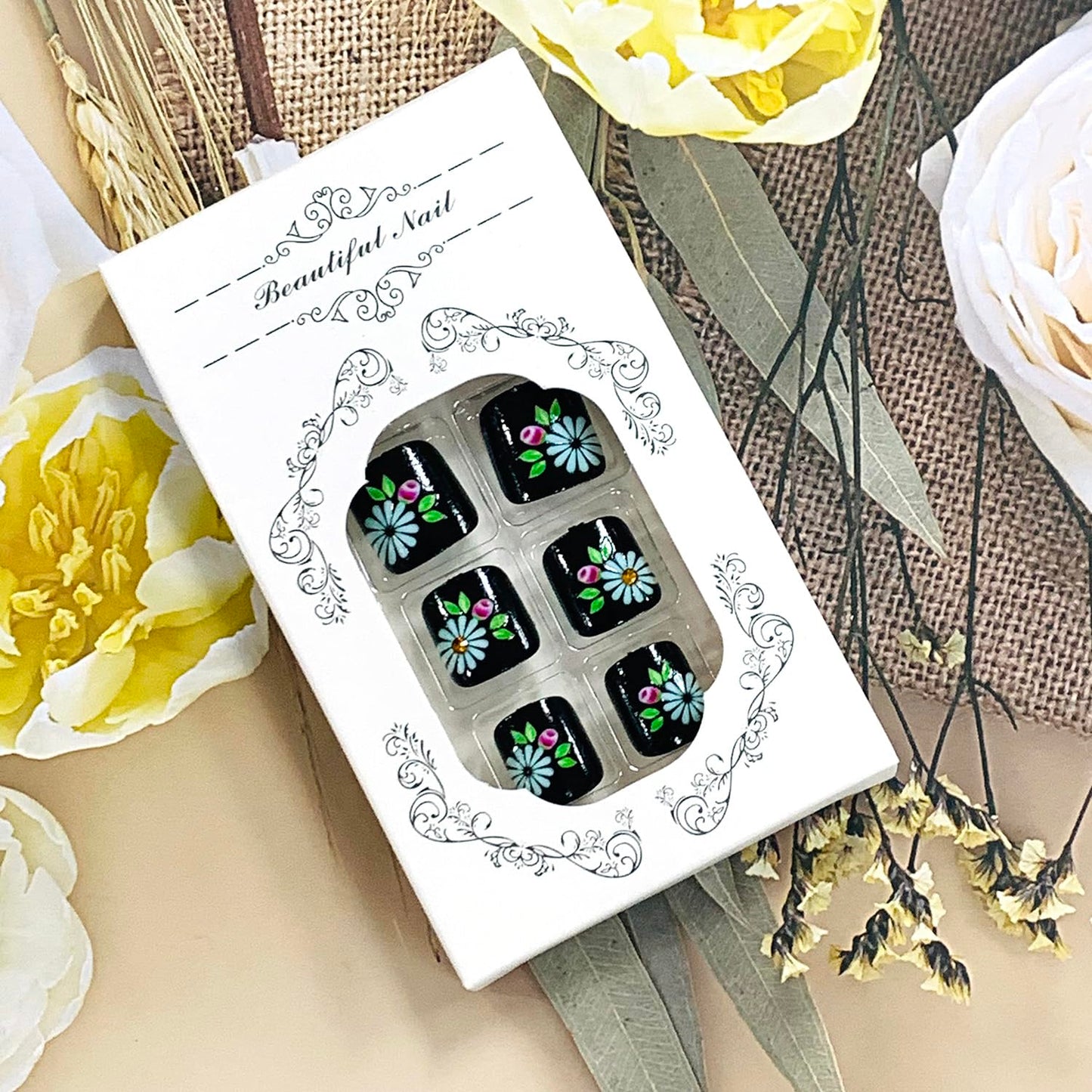 FIEONCIY Press on Toenails with Designs Acrylic Fake Nails for Toe Artificial False Nails with Charms Glue on Toe Nails for Spring Summer Stick on Toenails for Women Girls(XH9511)