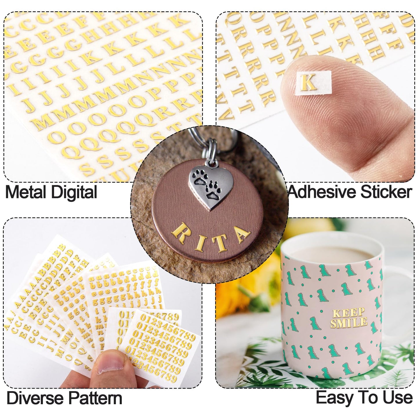 ANCIRS 24 Pack Resin Mini Letter Stickers for Nail Art, Glittering Epoxy Alphabet Number Stickers, Self Adhesive Scrapbook Stickers for Decoration Christmas DIY Craft- Gold