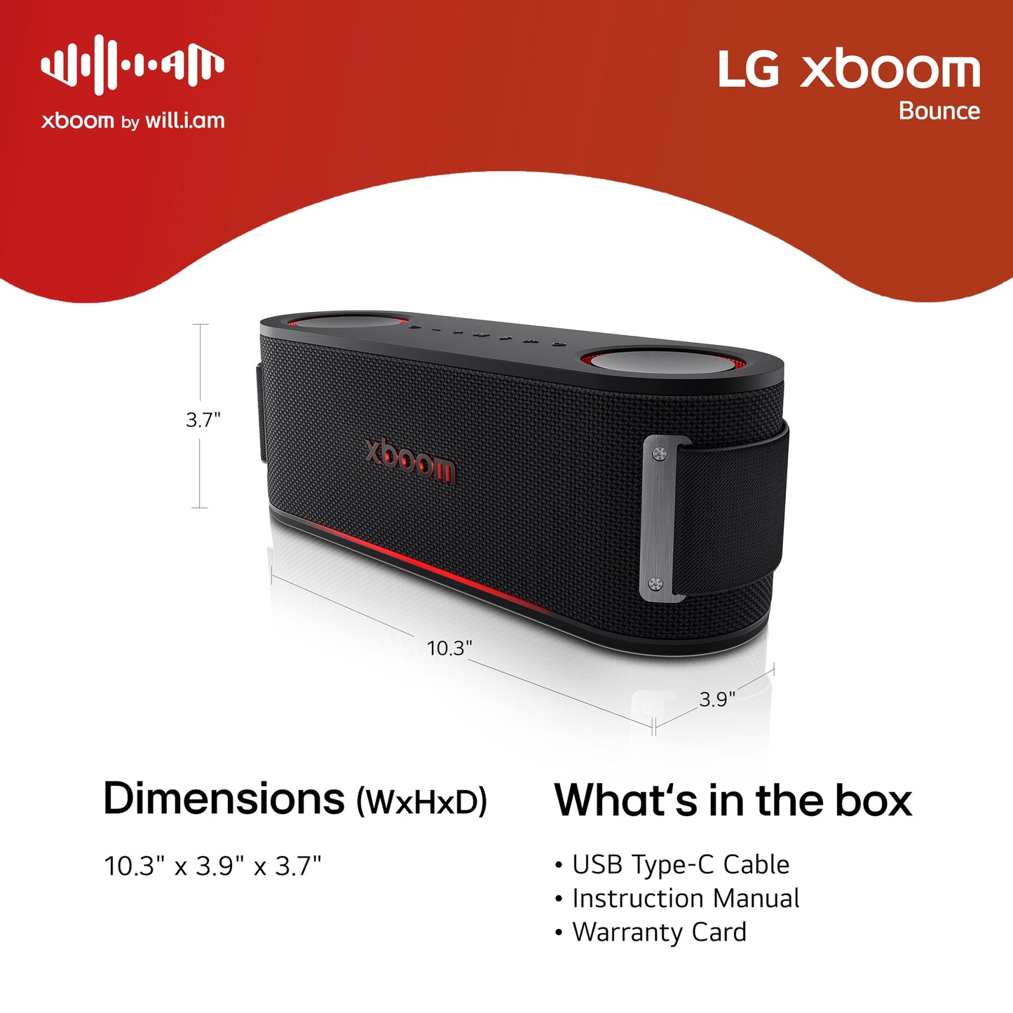 LG xboom Bounce Core by will.i.am, xboom Signature Sound, Portable Bluetooth Speaker (Renewed)