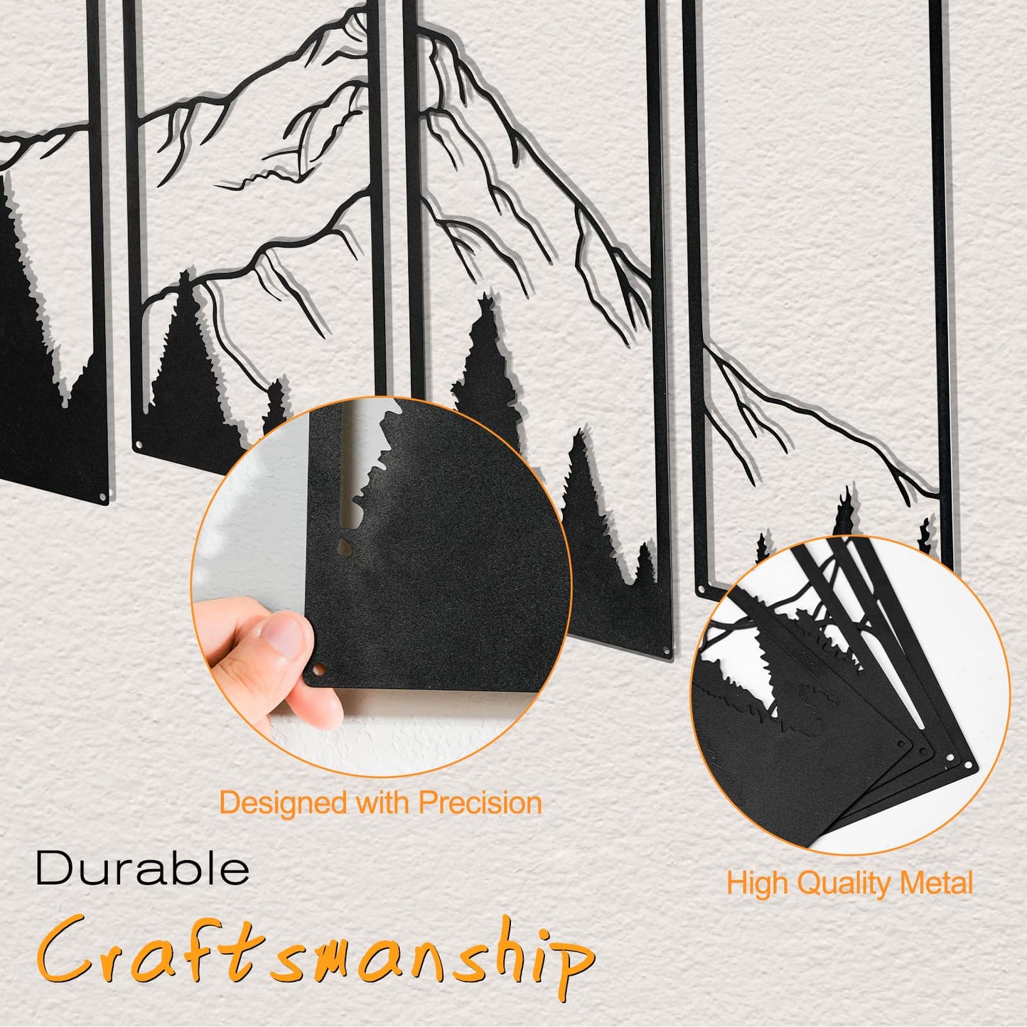 SEISSO 4 Pcs Metal Mountain Wall Art Black Mountain and Forest Wall Decor Line Drawing Metal Wall Sculptures Minimalist Rustic Nature Wall Art Decor for Living Room Office Bedroom Home 17 x 7.5 In
