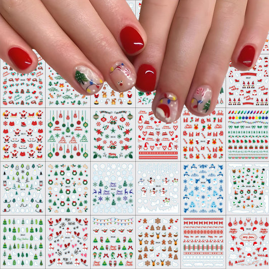 30sheet Christmas Nail Art Stickers Decals 3D Self-Adhesive Nail Stickers for Nail Art Winter Xmas Themed Elements Design Nail Stickers Snow Nails Supplies for Women Manicure Decorations