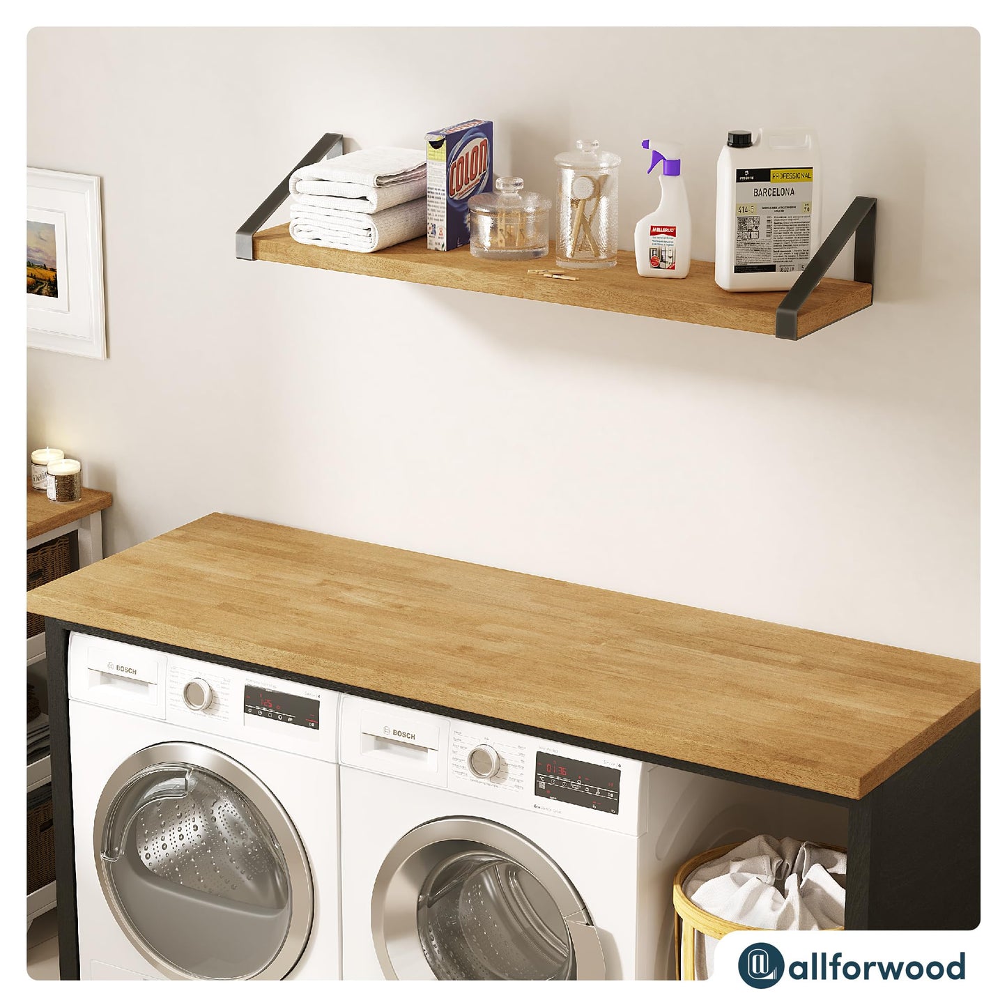 AllForWood 36''L x 25''W x 1.5''Th Birch Solid Wood Butcher Block Countertop, Butcher Block Table Top for DIY Washer Dryer/Island/Kitchen Countertop (Unfinished)
