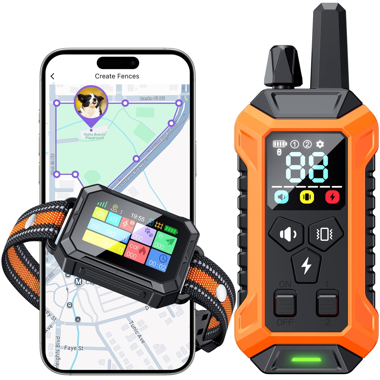Meowant GPS Wireless Dog Fence System Collar with Training Remote, Free App, Custom GPS Fence(82-7000ft), Beep/Vibration/Correction, Early Alert Band, Waterproof LCD Collar, Dogs 10+Lbs, Outdoor