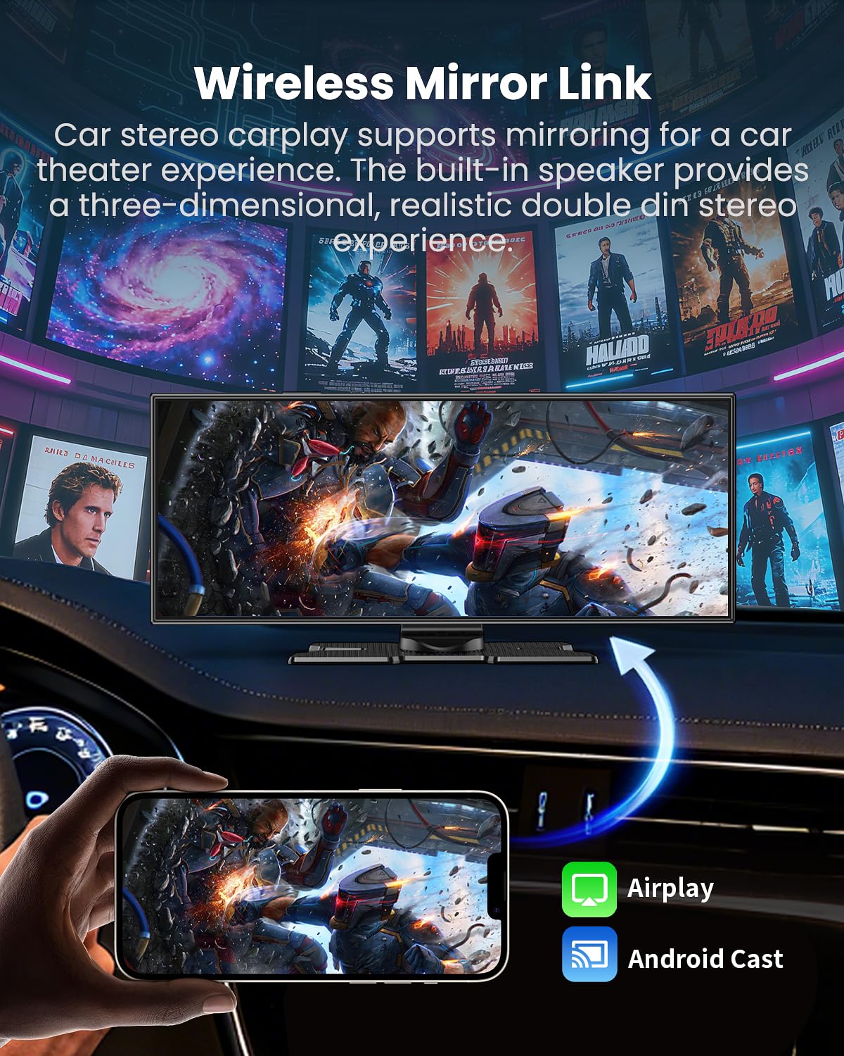 11.5" Largest Wireless Carplay Screen for Car, Portable Apple Carplay & Android Auto Touch Screen, 4K Dash Cam/App Control/1080p Backup Camera/Mirror Link/Voice Control/GPS/Bluetooth,for All Vehicles
