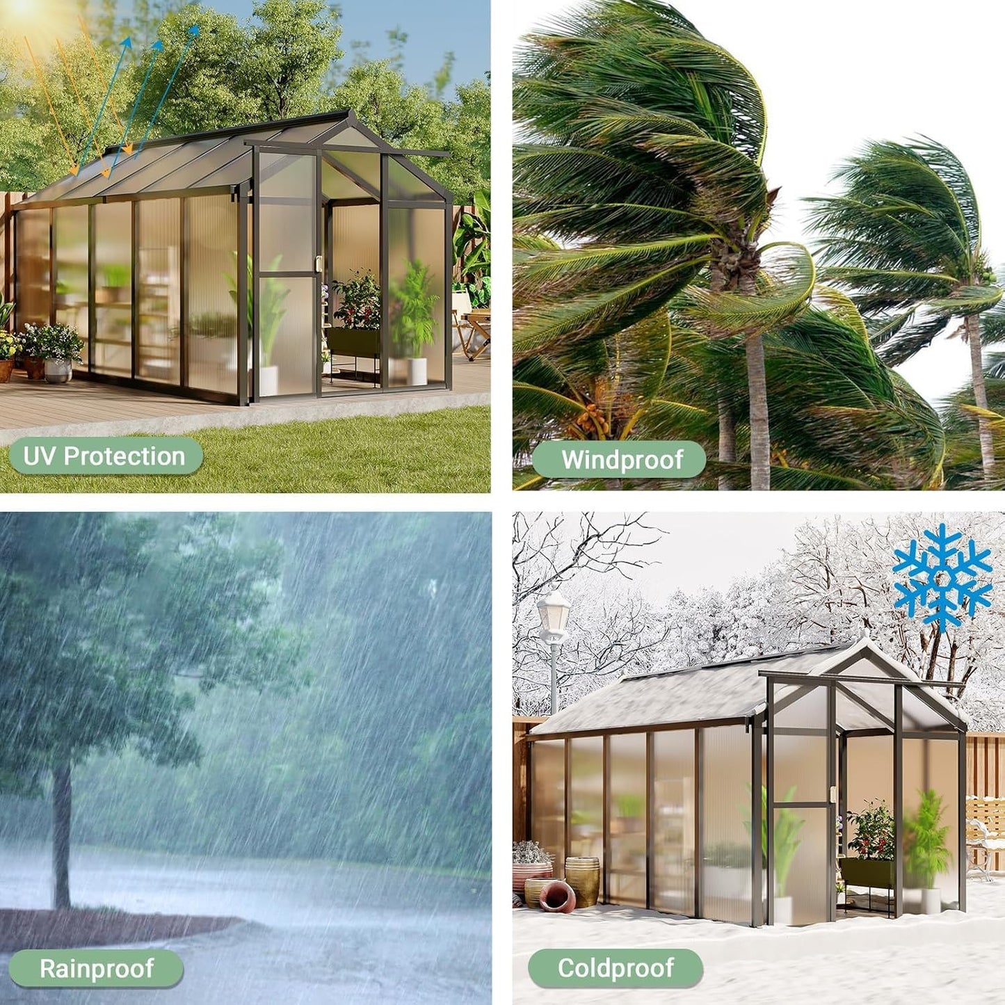 Greenhouse, 6x10 Ft Outdoor Greenhouses, Accessible Green House with Roof Vents and Sliding Doors, Aluminum Frame Polycarbonate Greenhouses, Large Greenhouse for Outdoor Gardens and Backyards, Green
